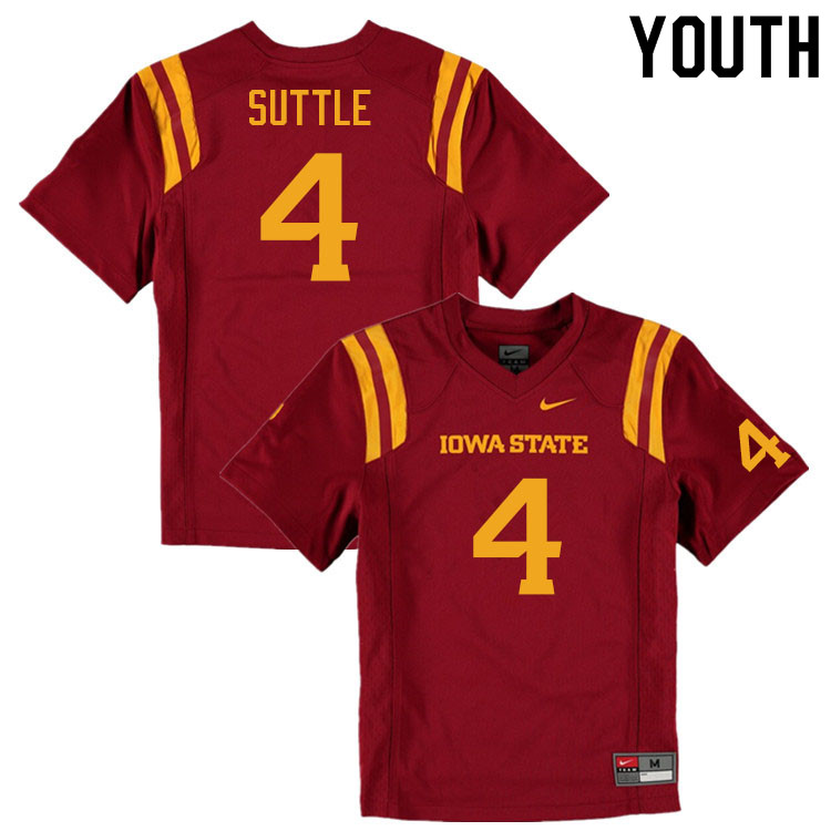 Iowa State Cyclones Youth #4 Corey Suttle Nike NCAA Authentic Cardinal College Stitched Football Jersey WO42X22XI